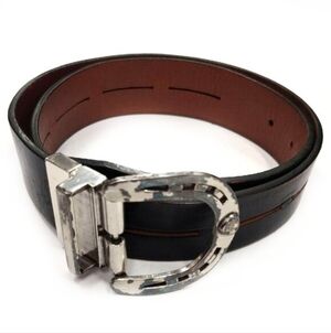 Ariat Black and Brown Leather Belt Silver Plated Buckle Size 32 Men's